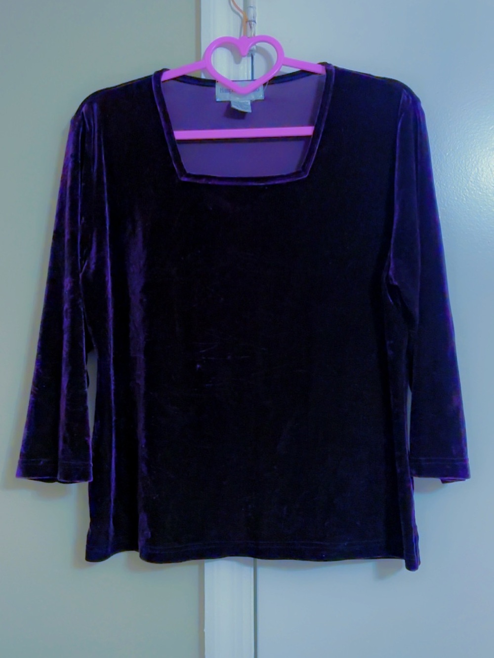 Velvet Square-Neck Long Sleeve Top - Purple